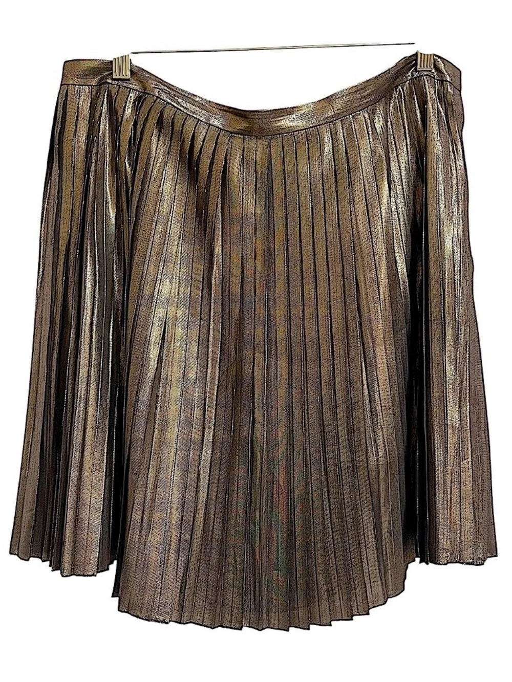 Tory Burch Audra Metallic Knife Pleat Silk Blend Skirt Gold Bronze Size 14